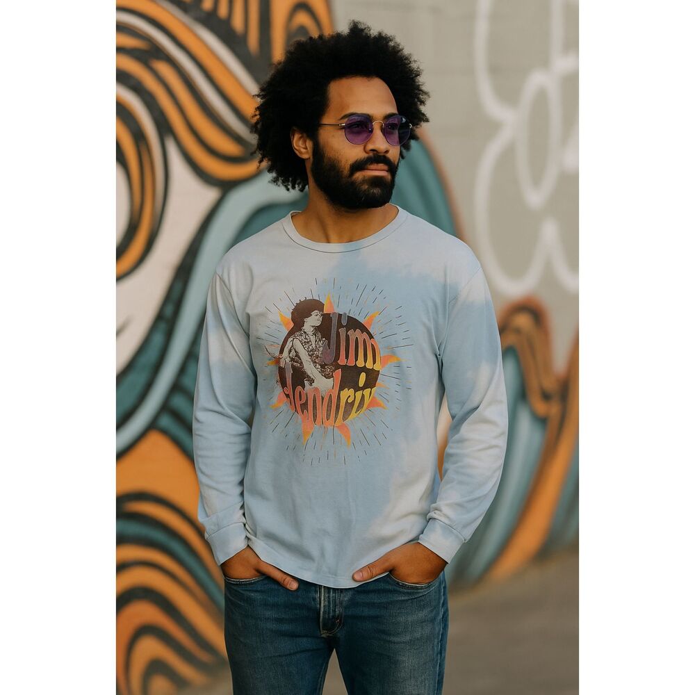 Authentic Jimi Hendrix Blue Tie Dye T Shirt Tee Sweatshirt Top  Mens Size Large